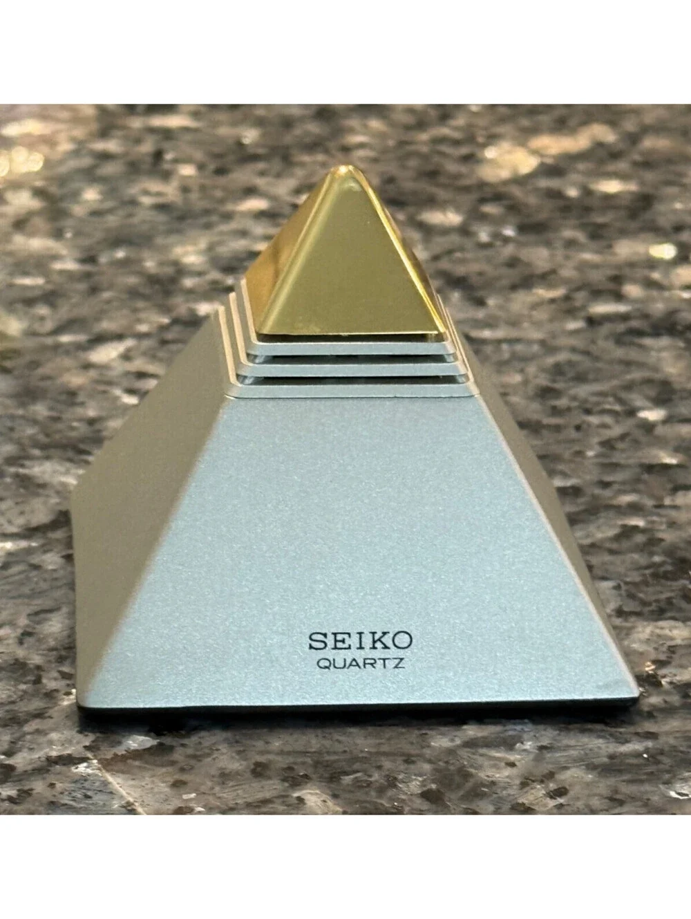 Vintage 1980s SEIKO Pyramid Talk Alarm Clock Gold Chrome Japanese Works EUC